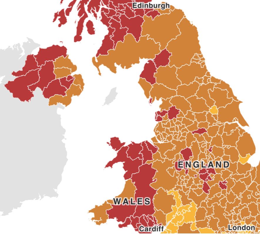 UK Covid infection density map BBC 21-9-2021